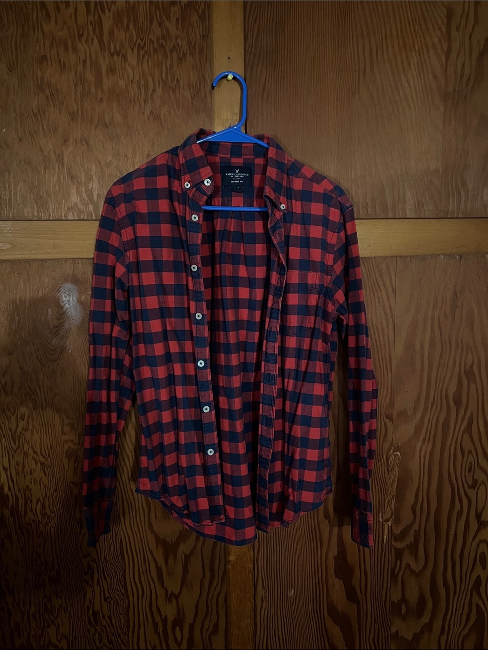 American Eagle Outfitters Red and Black Plaid Button-Down Shirt